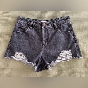 Alice + Olivia Black Distressed High-Rise Denim Shorts